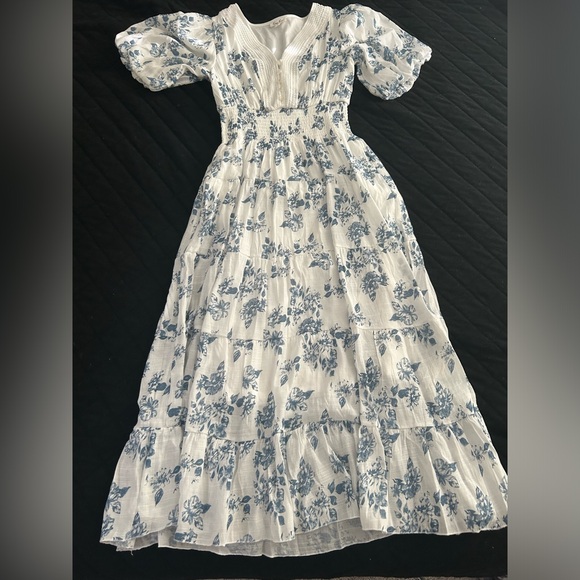 kings road maxi dress Vintage Blue Kings Road Ruffle Lace Maxi Dress (1990s)